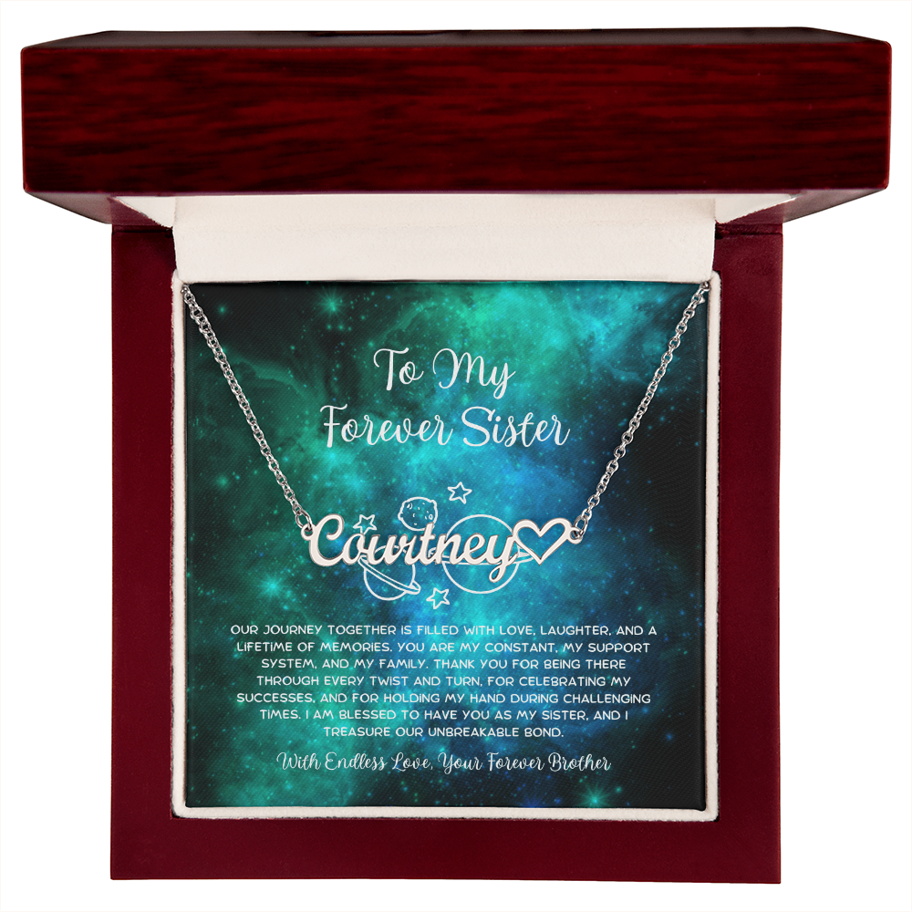 To My Forever Sister - From Brother To Sister Heart Name Necklace