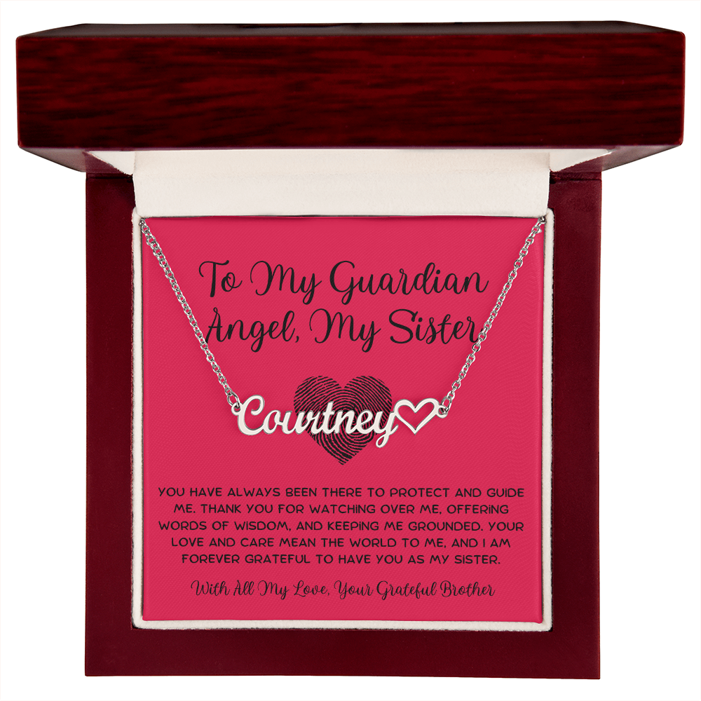 To My Guardian Angel, My Sister - From Brother To Sister Heart Name Necklace
