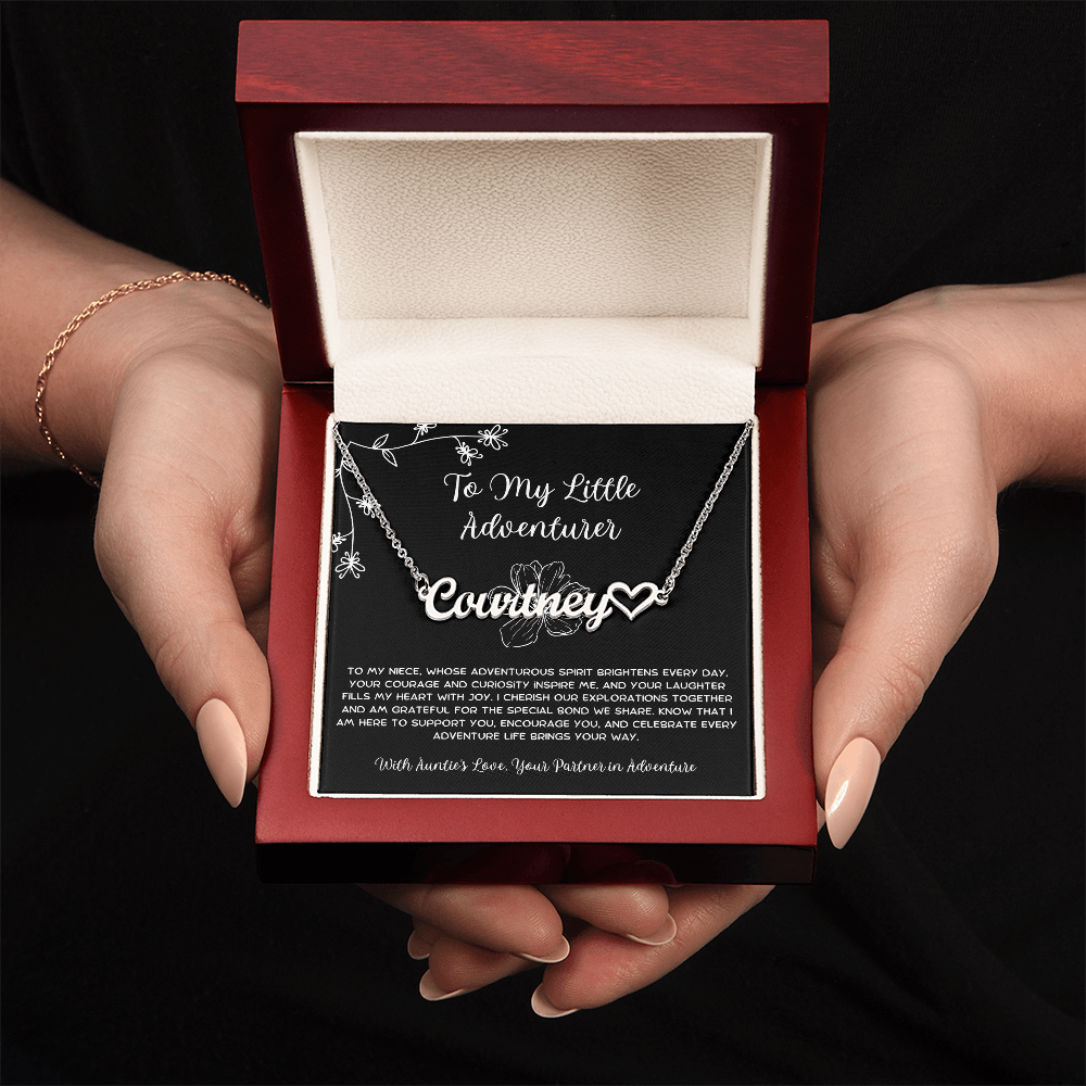 To My Little Adventurer - From Aunt to Niece Heart Name Necklace