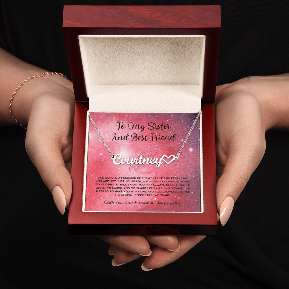 To My Sister And Best Friend - From Brother To Sister Heart Name Necklace