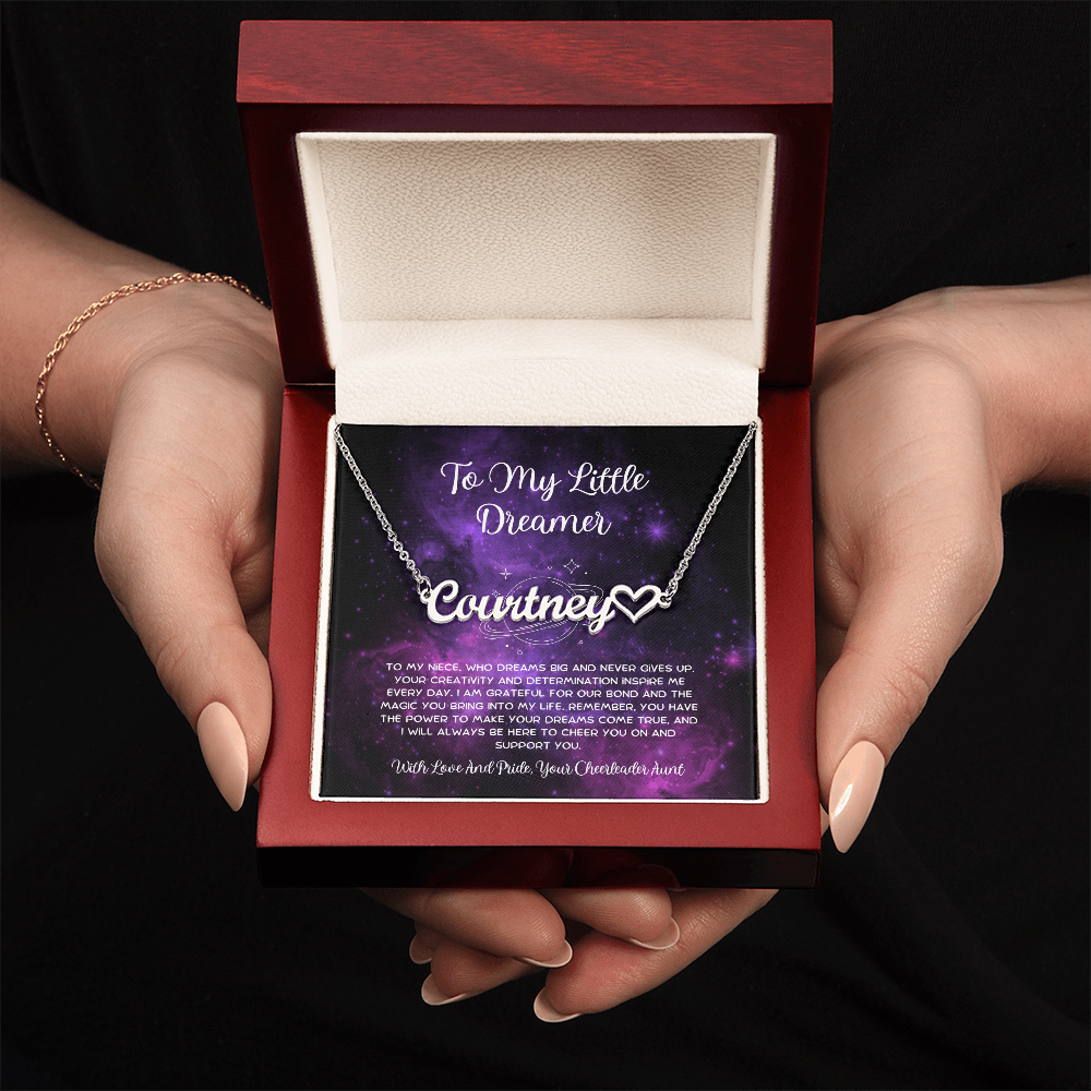 To My Little Dreamer - From Aunt to Niece Heart Name Necklace