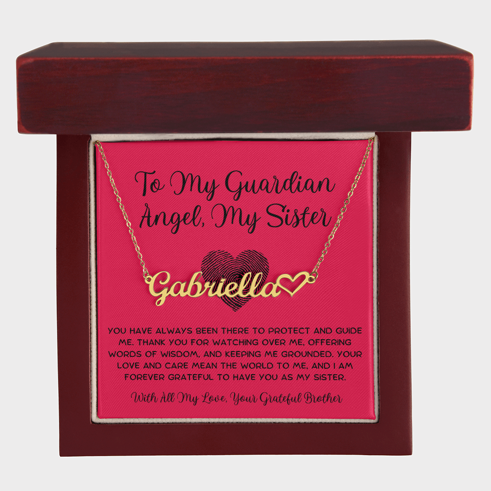 To My Guardian Angel, My Sister - From Brother To Sister Heart Name Necklace