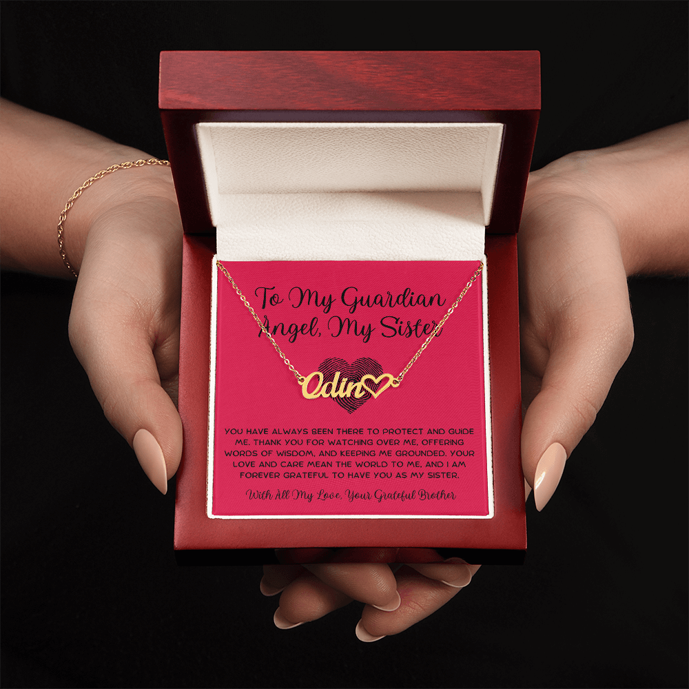 To My Guardian Angel, My Sister - From Brother To Sister Heart Name Necklace