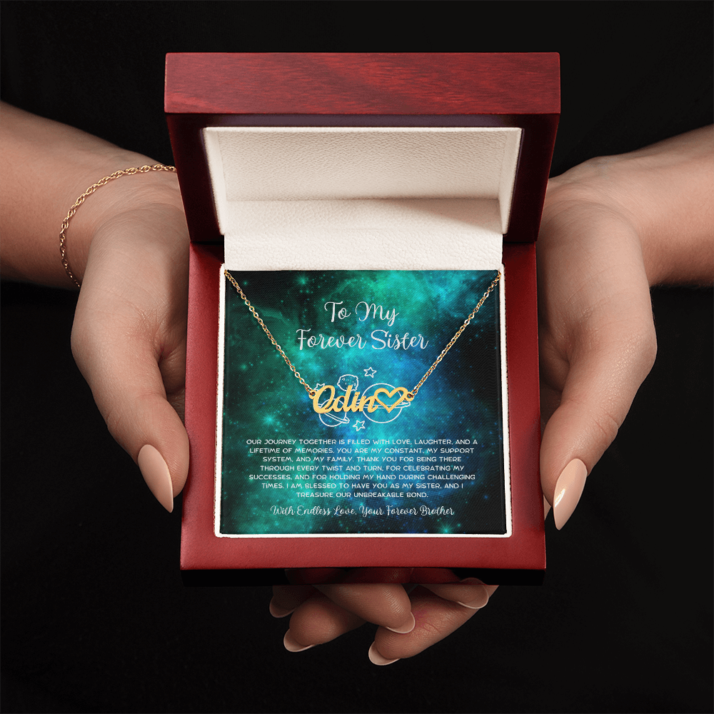 To My Forever Sister - From Brother To Sister Heart Name Necklace