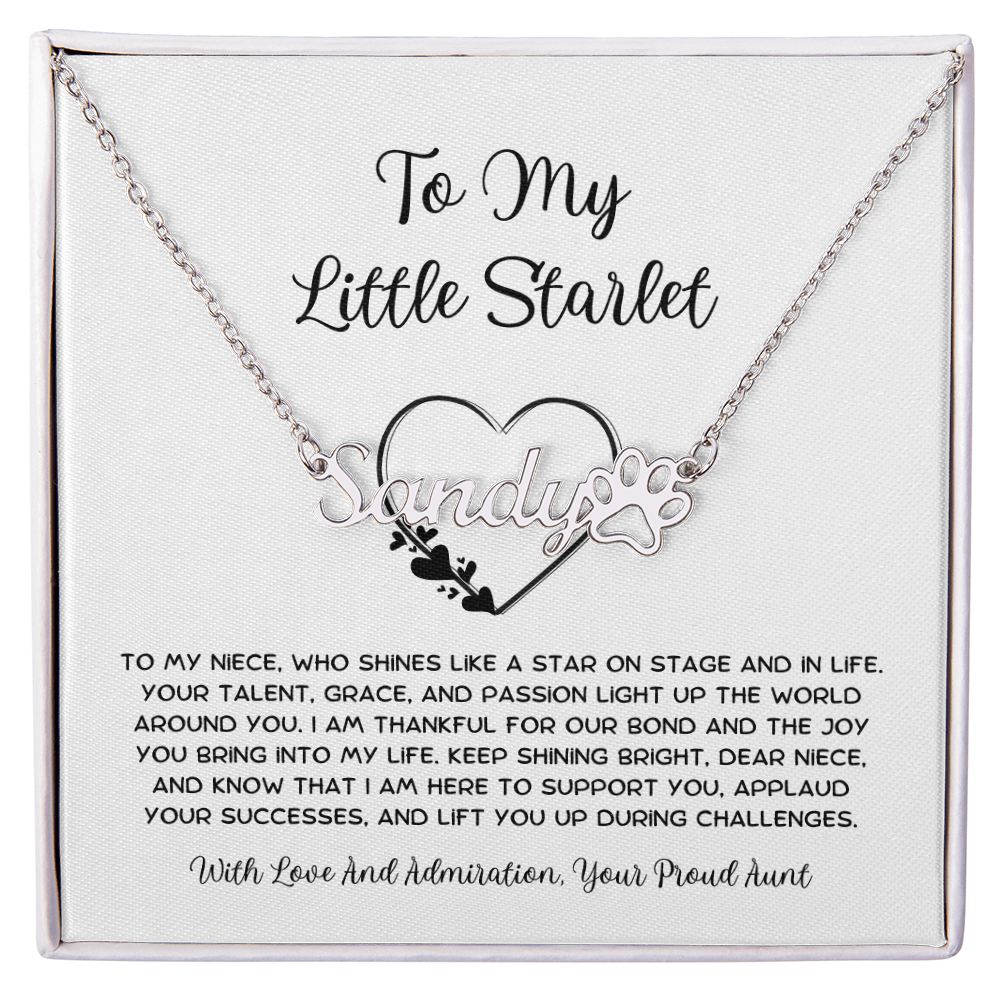 To My Little Starlet - From Aunt to Niece Paw Print Name Necklace