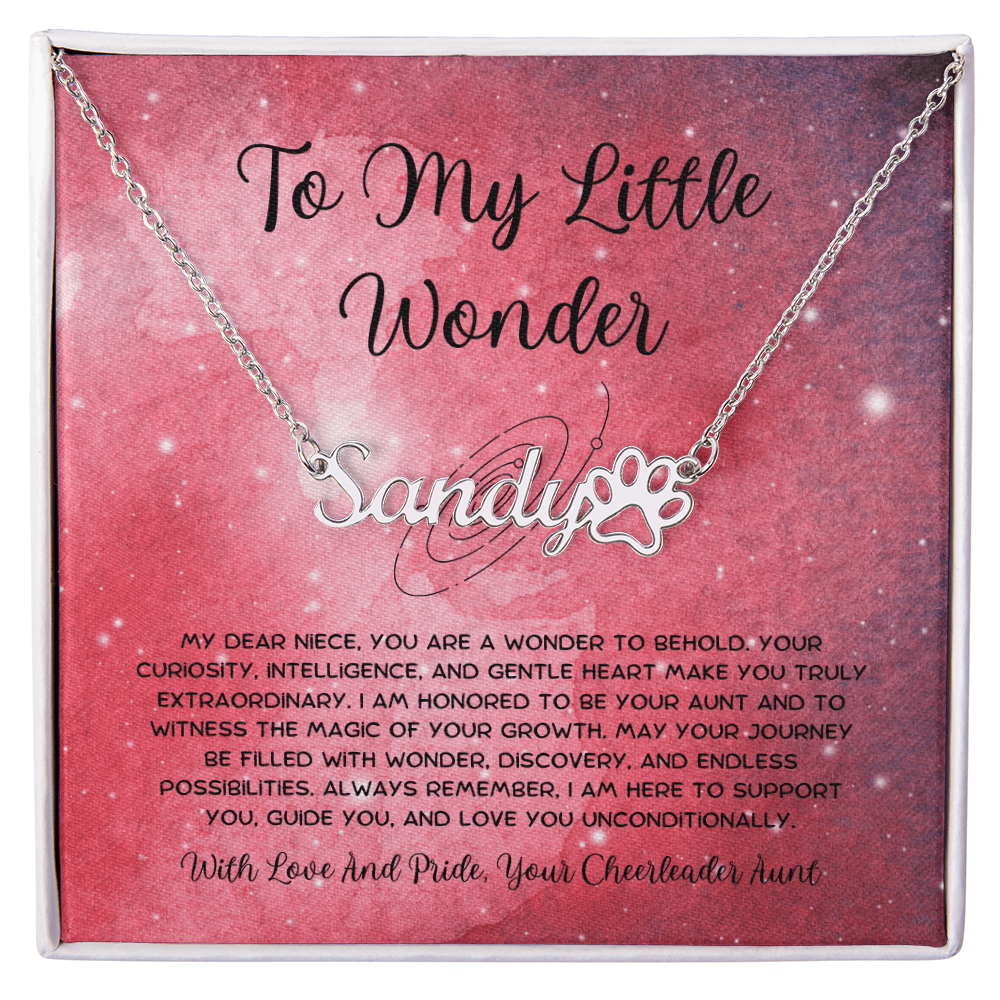 To My Little Wonder - From Aunt to Niece Paw Print Name Necklace