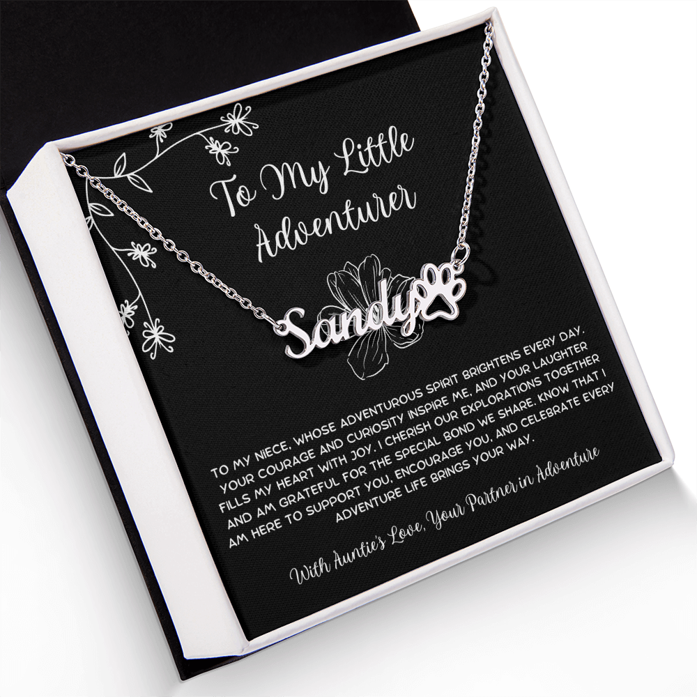 To My Little Adventurer - From Aunt to Niece Paw Print Name Necklace