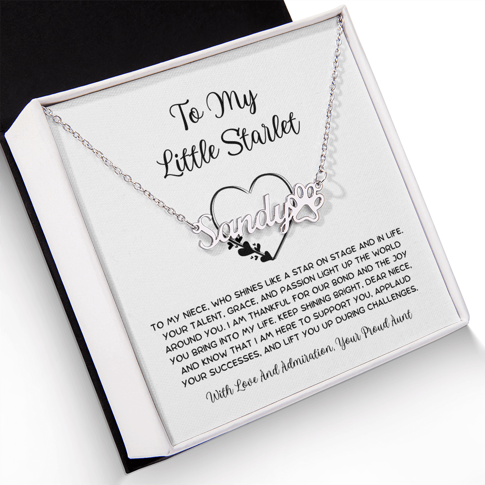 To My Little Starlet - From Aunt to Niece Paw Print Name Necklace