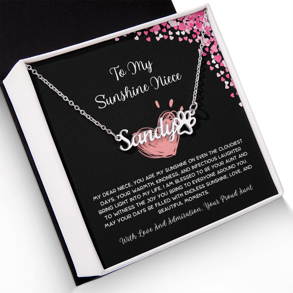 To My Sunshine Niece - From Aunt to Niece Paw Print Name Necklace
