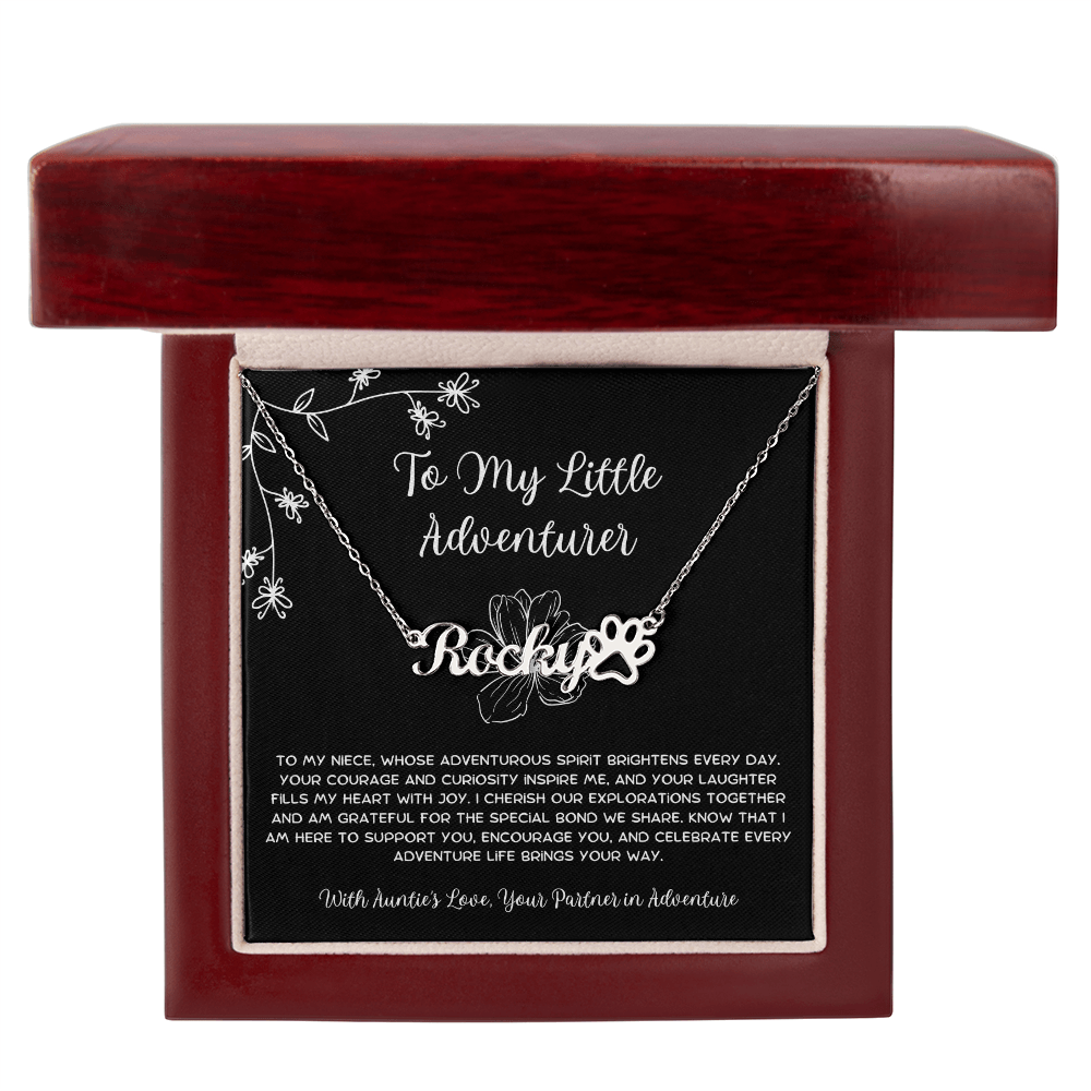 To My Little Adventurer - From Aunt to Niece Paw Print Name Necklace