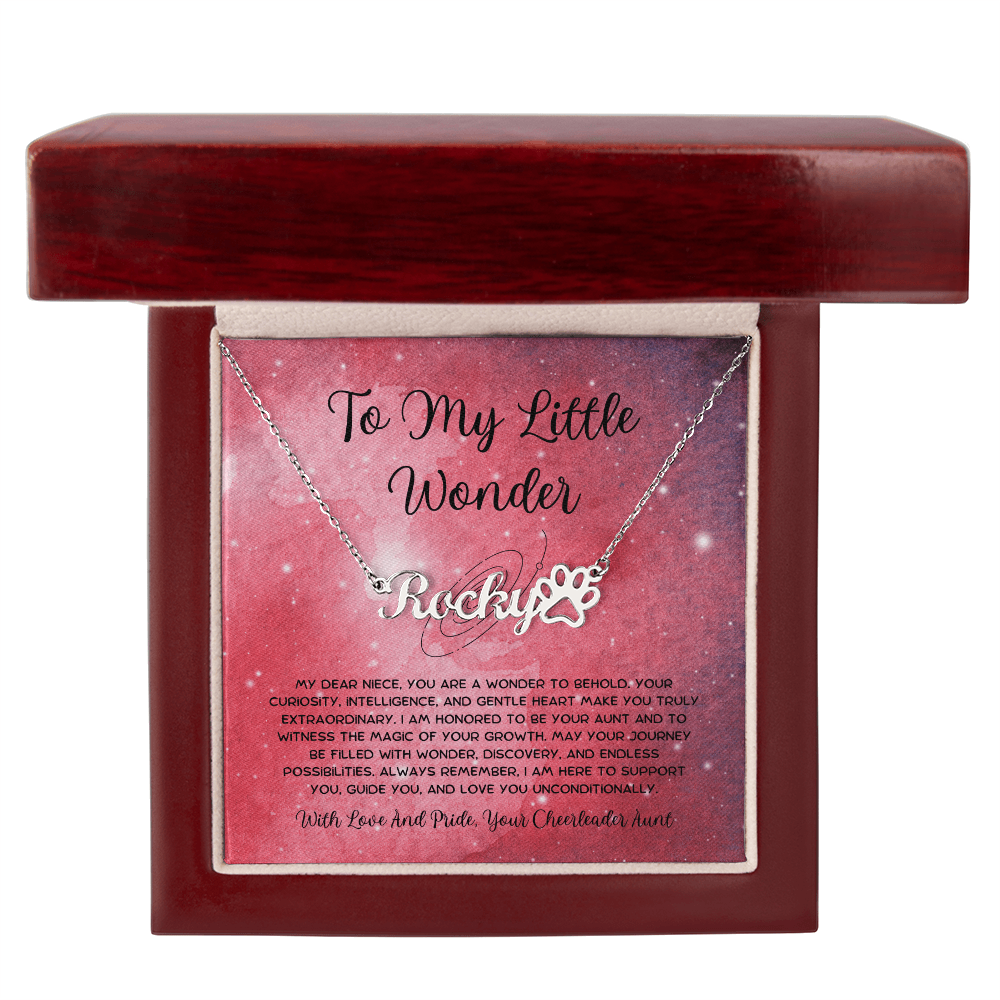 To My Little Wonder - From Aunt to Niece Paw Print Name Necklace