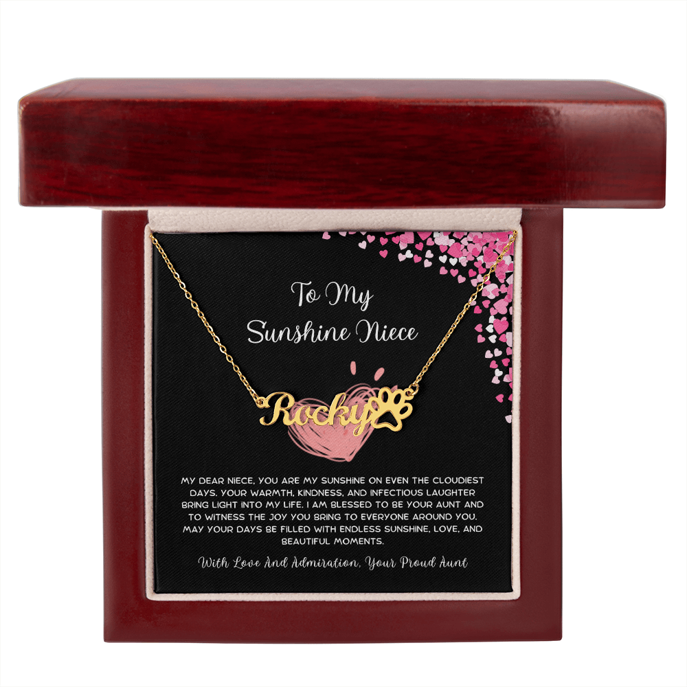 To My Sunshine Niece - From Aunt to Niece Paw Print Name Necklace