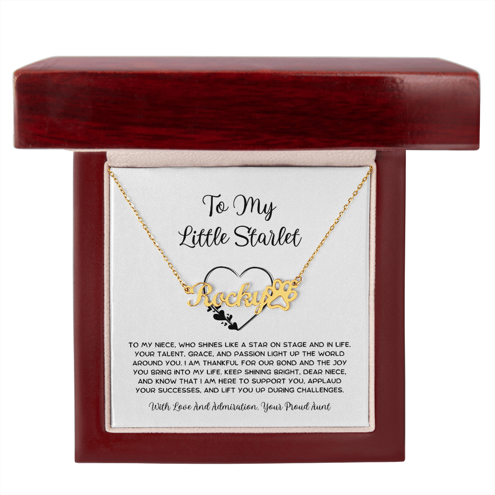 To My Little Starlet - From Aunt to Niece Paw Print Name Necklace